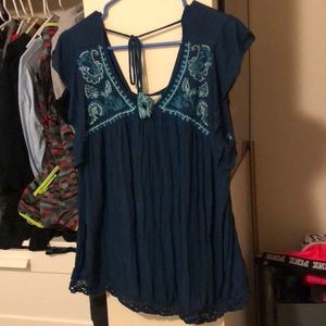 Embroided navy blouse